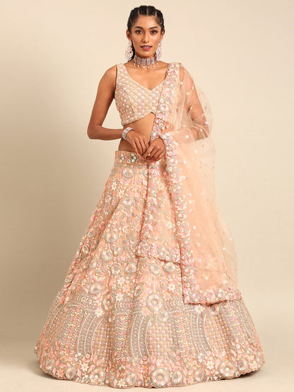 Peach Net Multi Sequins & Zarkan embroidery Lehenga choli