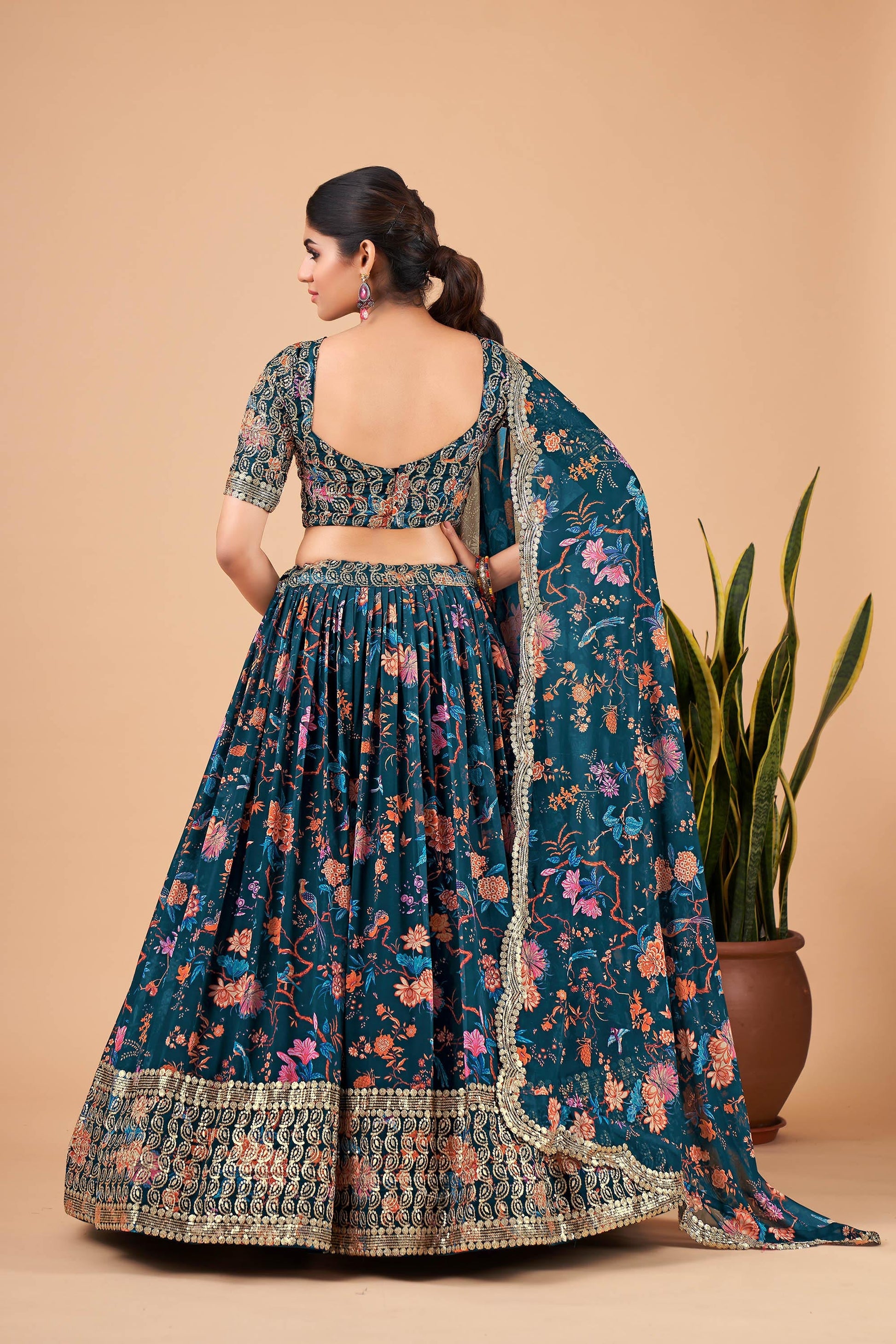 Teal Blue Faux Georgette Zari Work Bridesmaid Lehenga