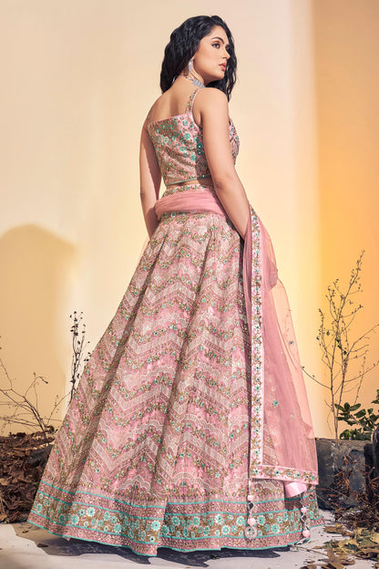 Baby Pink Hand Embroidered Net Lehenga for Sangeet