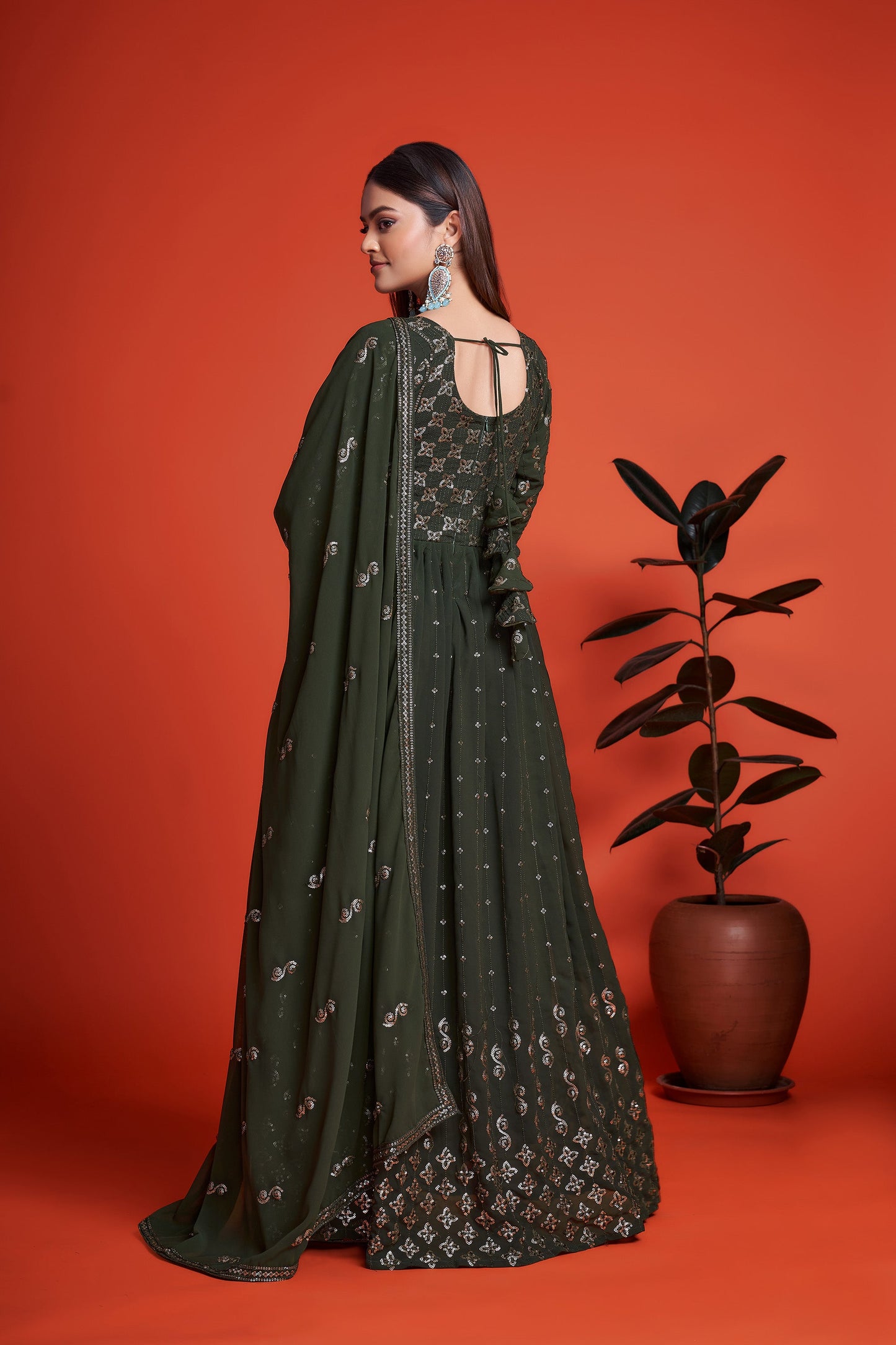 Mehendi Green Sequins Embroidery Georgette Anarkali for Mehendi