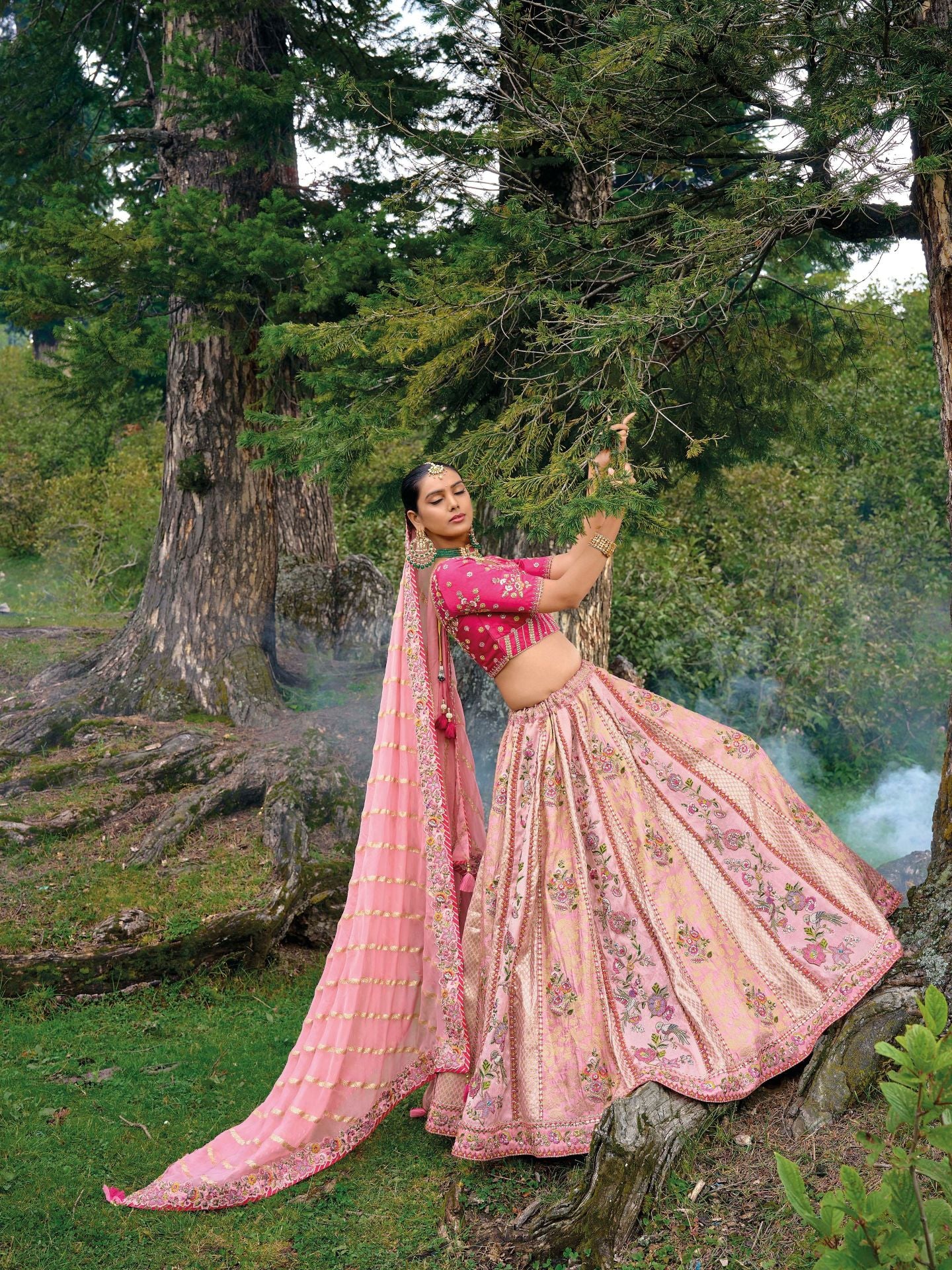 Light Pink Silk Lehenga Choli for Bride - Rent