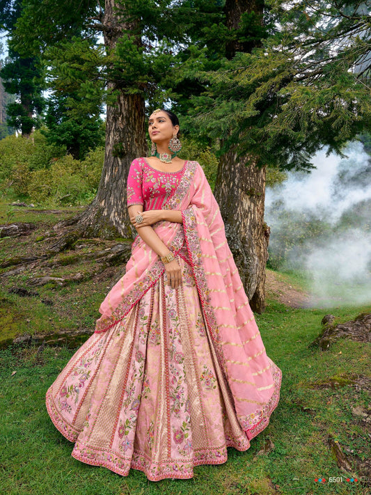 Light Pink Silk Lehenga Choli for Bride - Rent