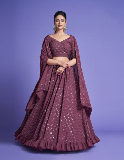 Mauve Diamond Georgette Sequins Work Mehendi Lehenga