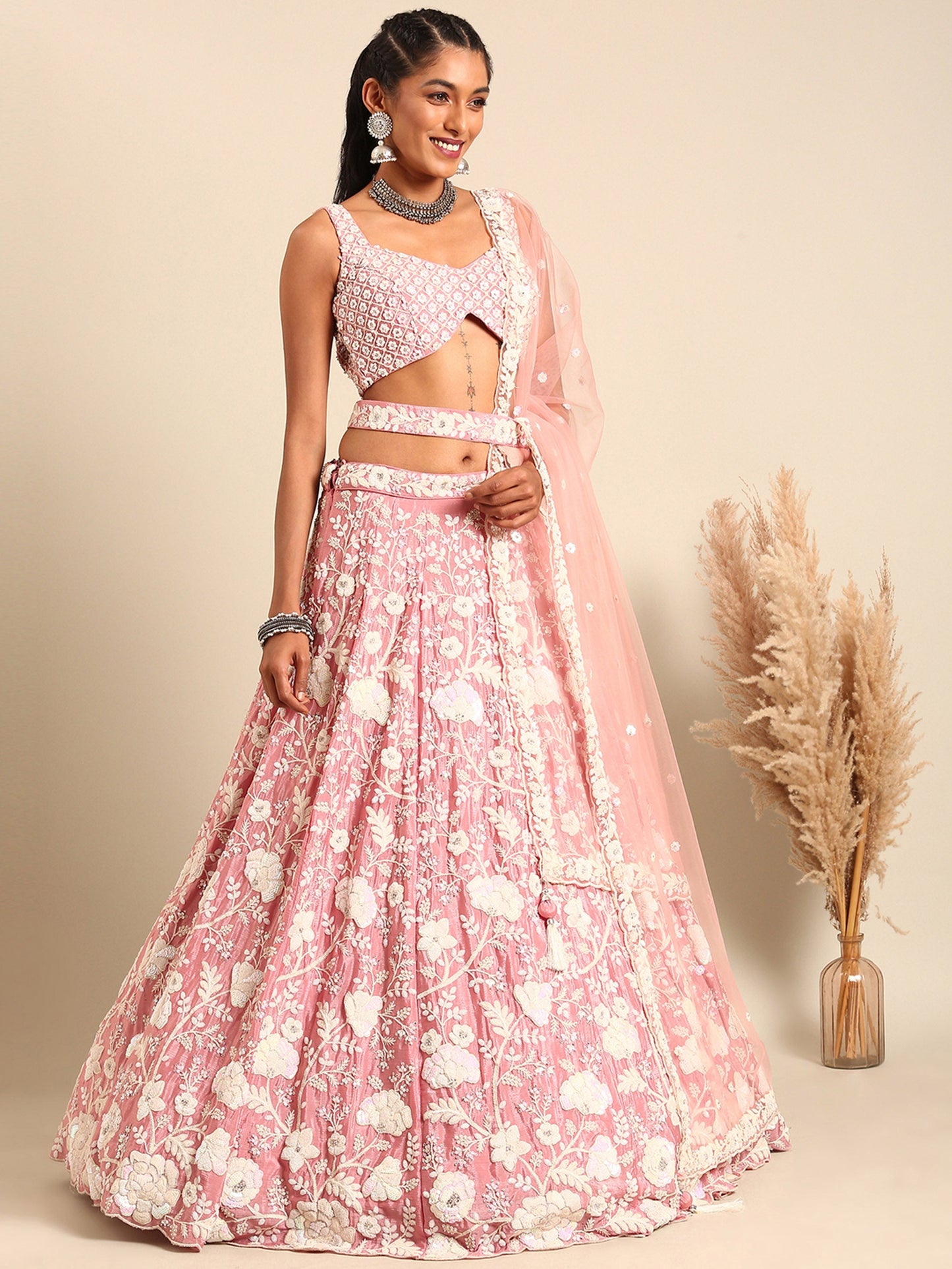 Rose Gold Chinon Sequins and Zarkan embroidery Lehenga