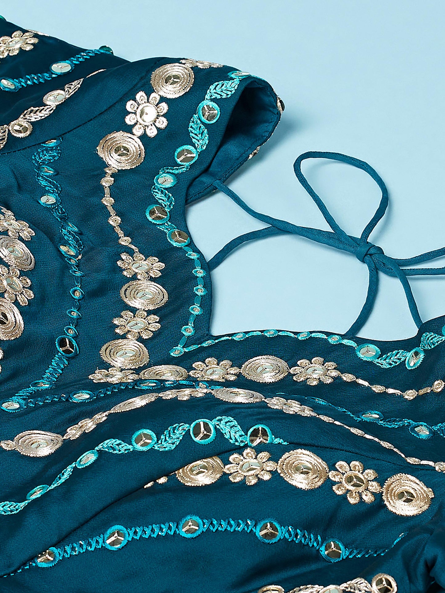 Teal Pure Georgette Sequinse Work Lehenga