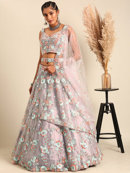 Mauve Net Sequins & Zarkan embroidery Lehenga