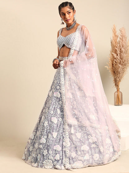 Mauve Chinon Sequins and Zarkan embroidery Lehenga