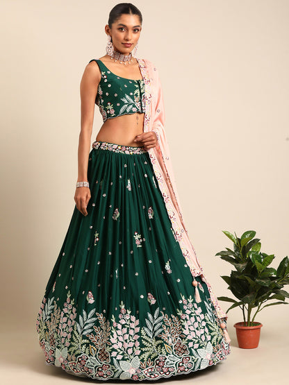 Green Georgette Sequins and thread embroidery Lehenga