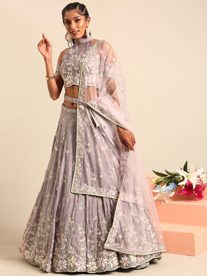 Mauve Georgette Sequins Embroidery Bridesmaid Lehenga