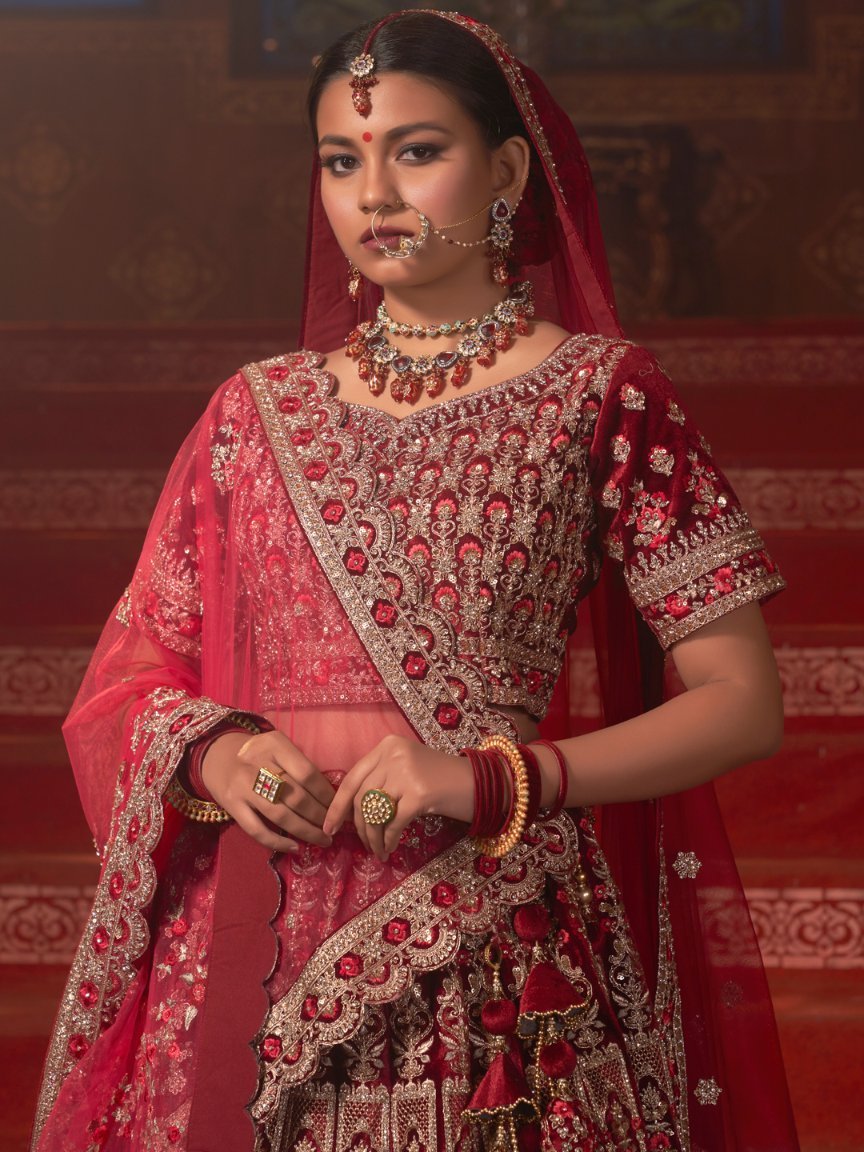 Fascinating Red Color Wear Embroidered Bridal Lehenga