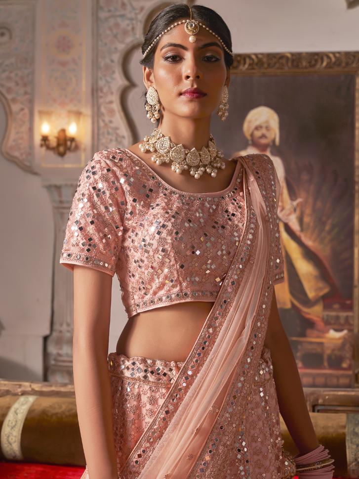 Captivating Pink Embroidered Net Zarkan Lehenga Choli