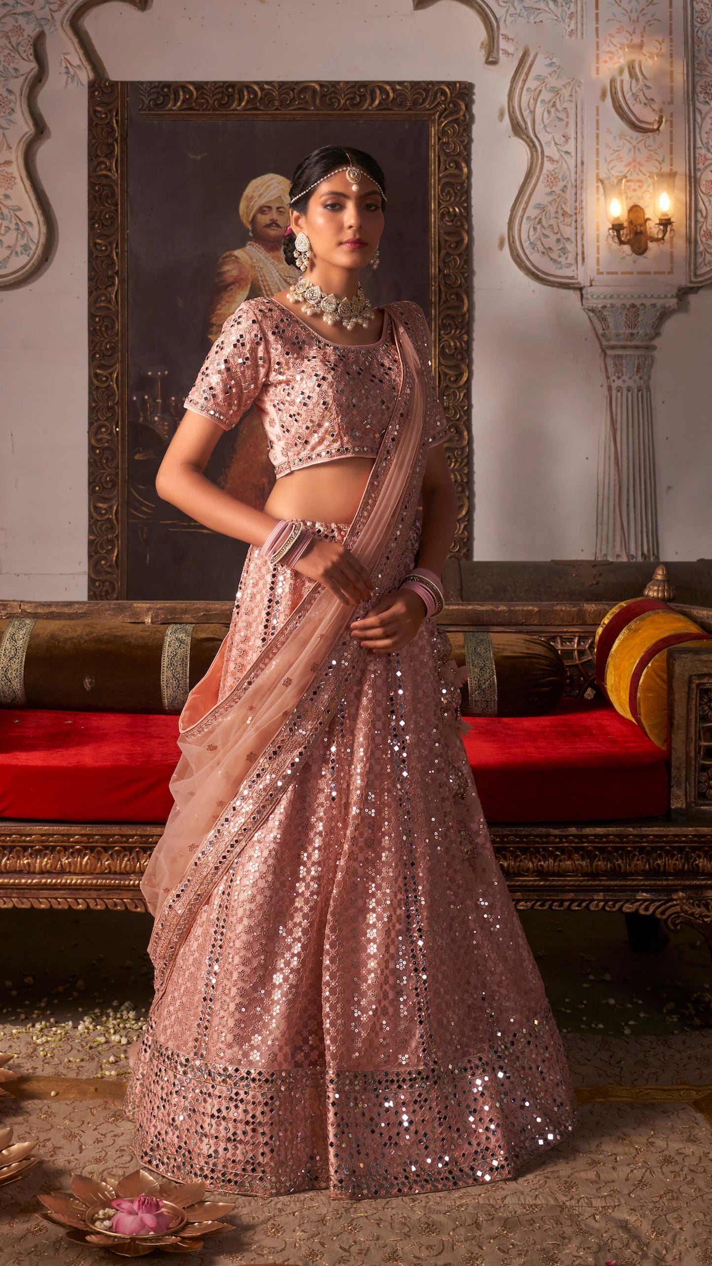 Captivating Pink Embroidered Net Zarkan Lehenga Choli