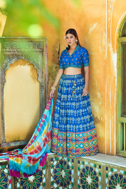 Dark Blue Digital Printed Lehenga Choli for Bridesmaid AV77310