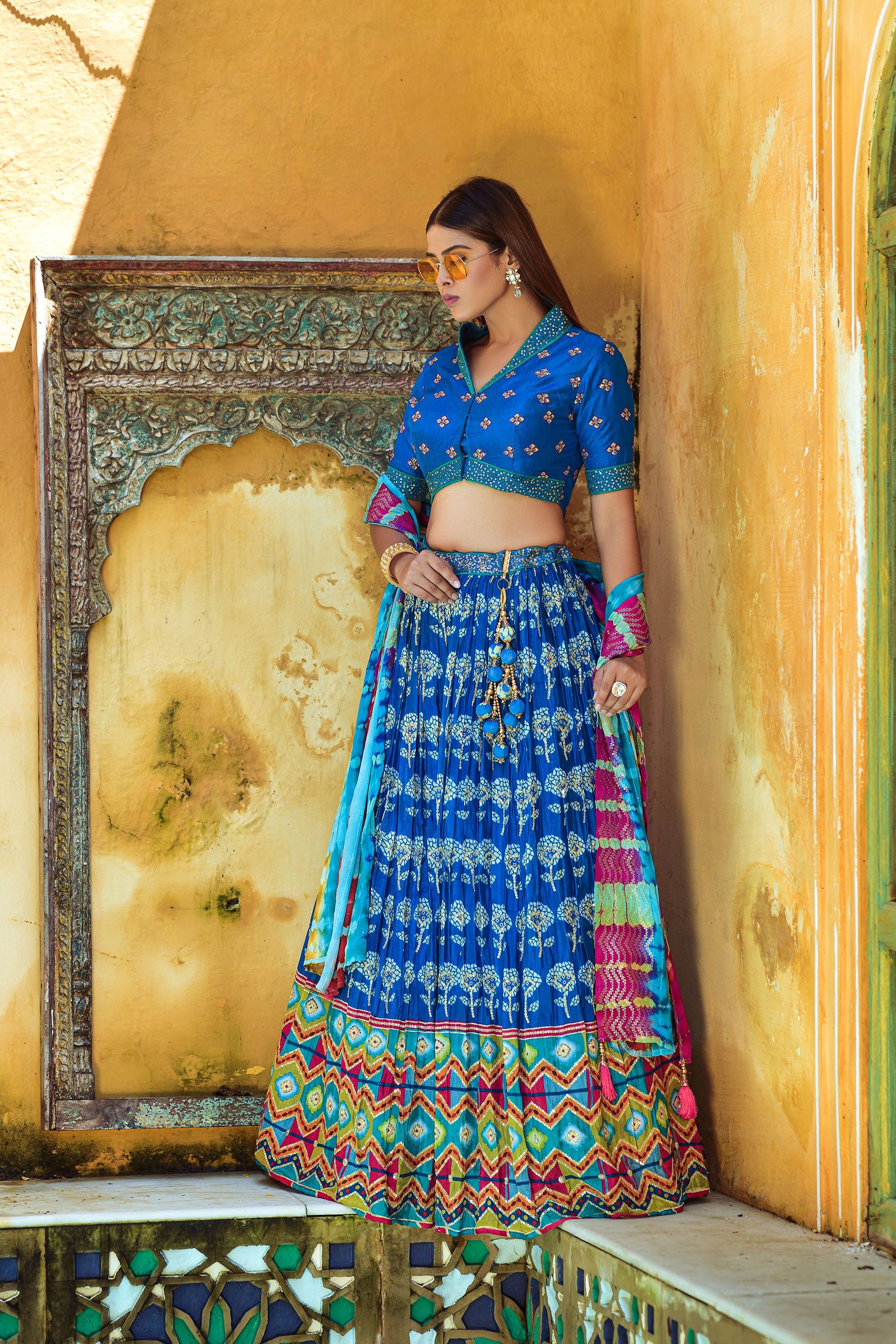 Dark Blue Digital Printed Lehenga Choli for Bridesmaid AV77310