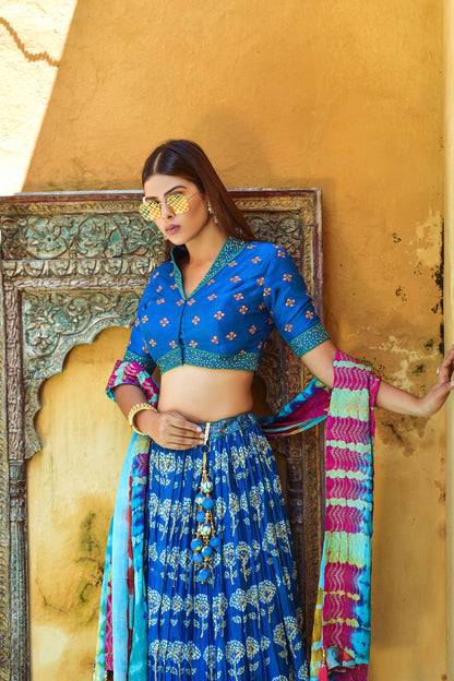 Dark Blue Digital Printed Lehenga Choli for Bridesmaid AV77310