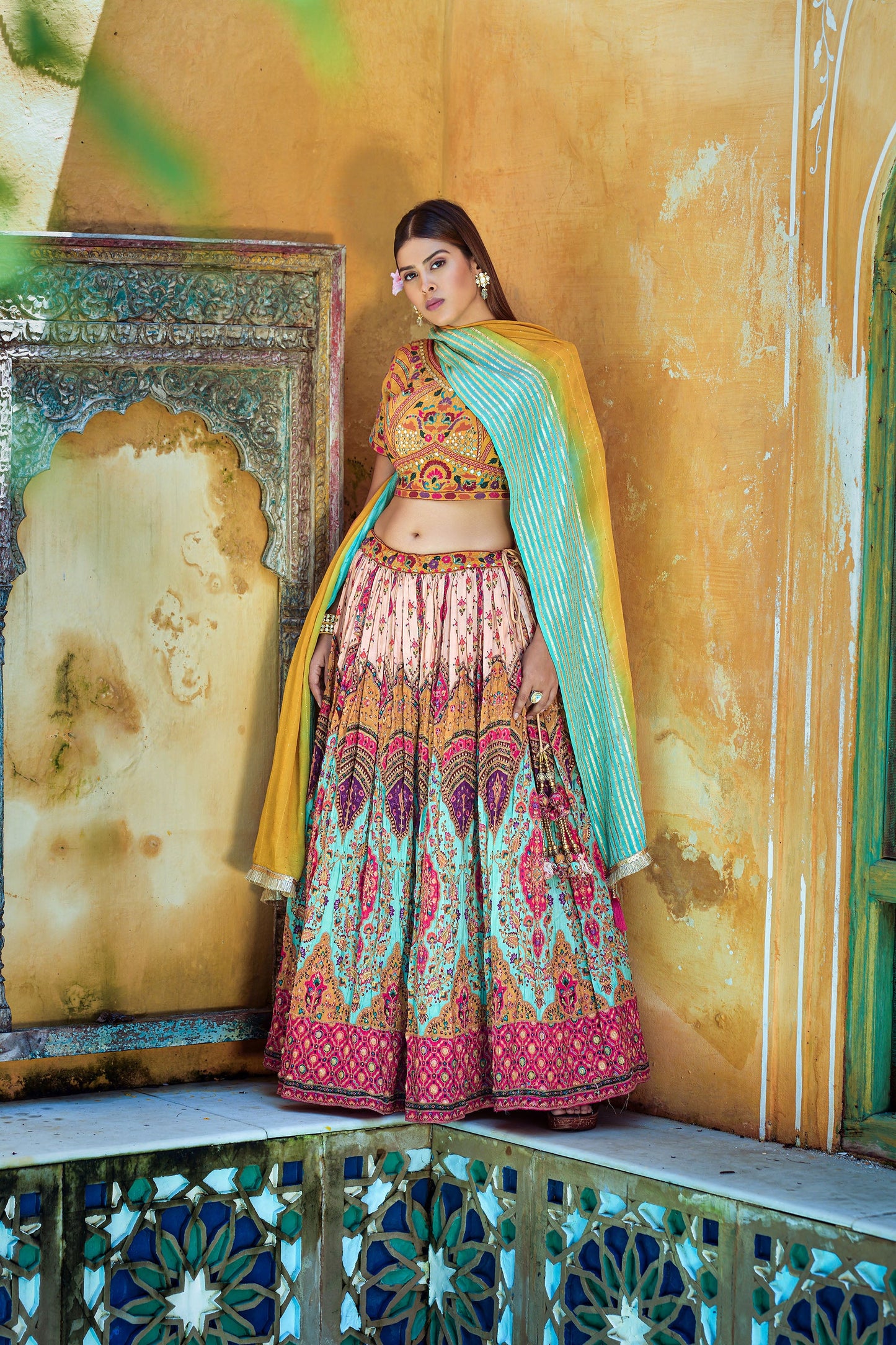 Multicolor Viscose Digital Printed Lehenga