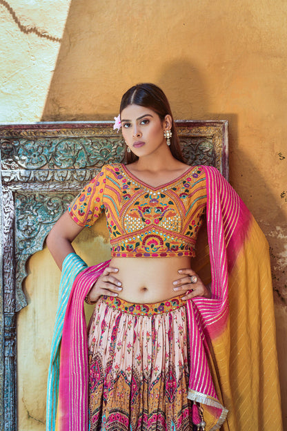 Multicolor Viscose Digital Printed Lehenga