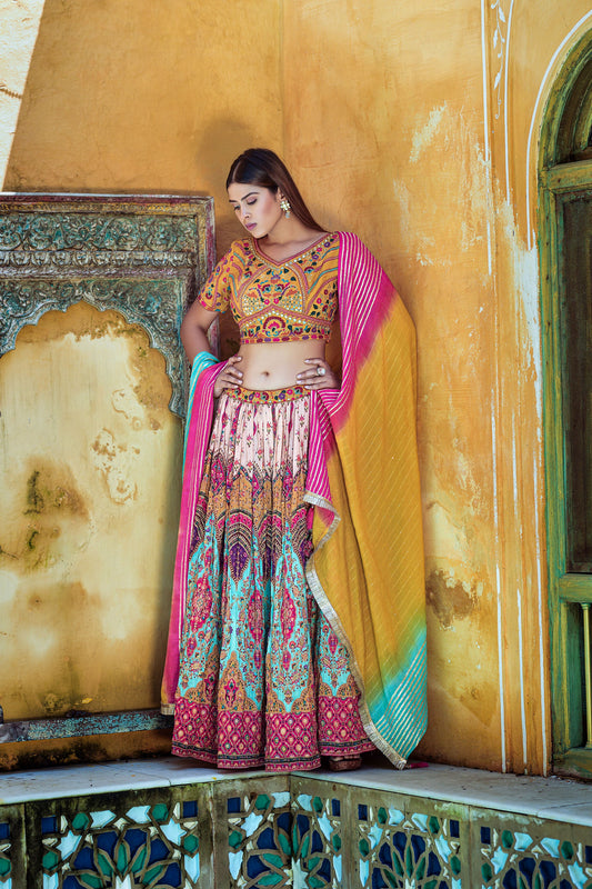 Multicolor Viscose Digital Printed Lehenga