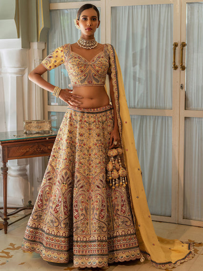 Multi Color Net Heavy Embroidery Lehenga for Bride AN77315