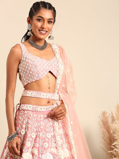 Rose Gold Chinon Sequins and Zarkan embroidery Lehenga