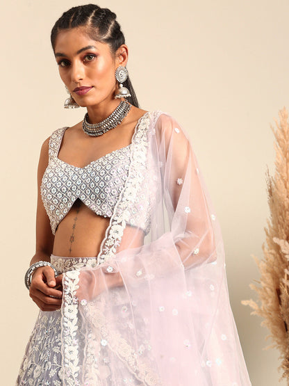 Mauve Chinon Sequins and Zarkan embroidery Lehenga