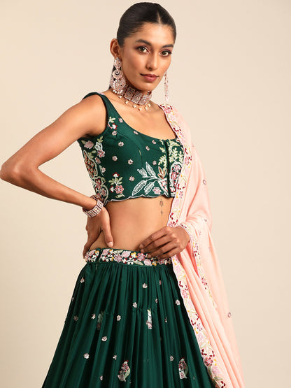 Green Georgette Sequins and thread embroidery Lehenga