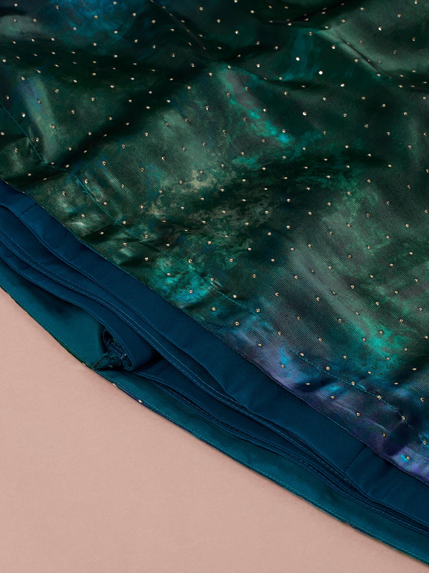 Teal Organza Digital Shibori Printed Lehenga