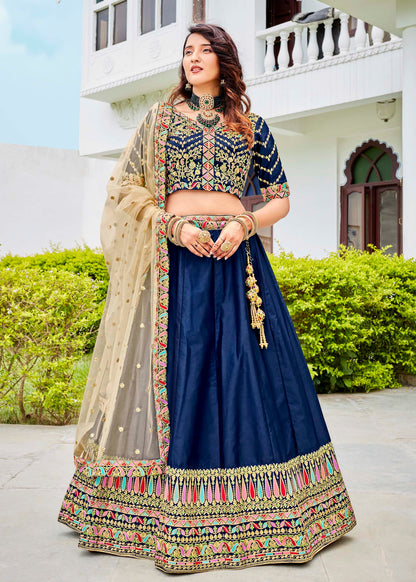 Navy Blue Ferrari Silk Party Wear Lehenga Choli 901