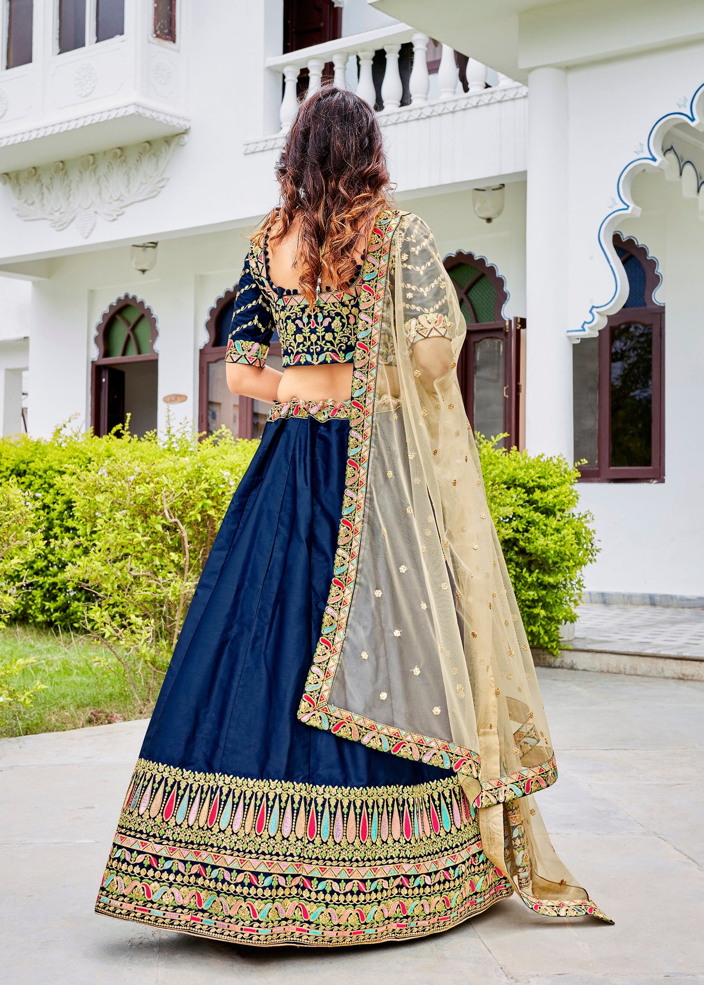 Navy Blue Ferrari Silk Party Wear Lehenga Choli 901