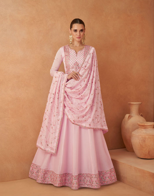 Pink  Sequins Heavy  Embroidered Anarkali - Rent