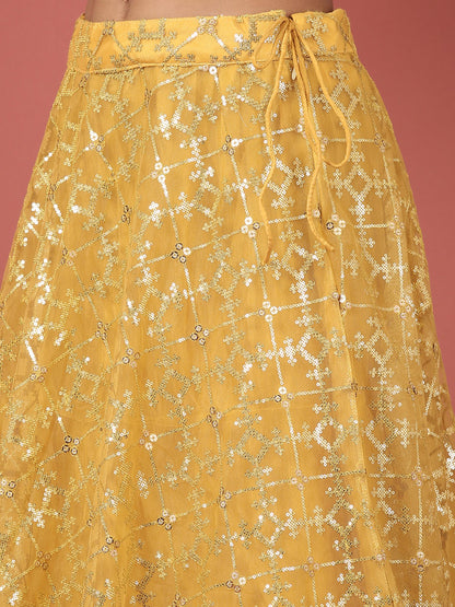 Mustard Net Sequinse Work Lehenga