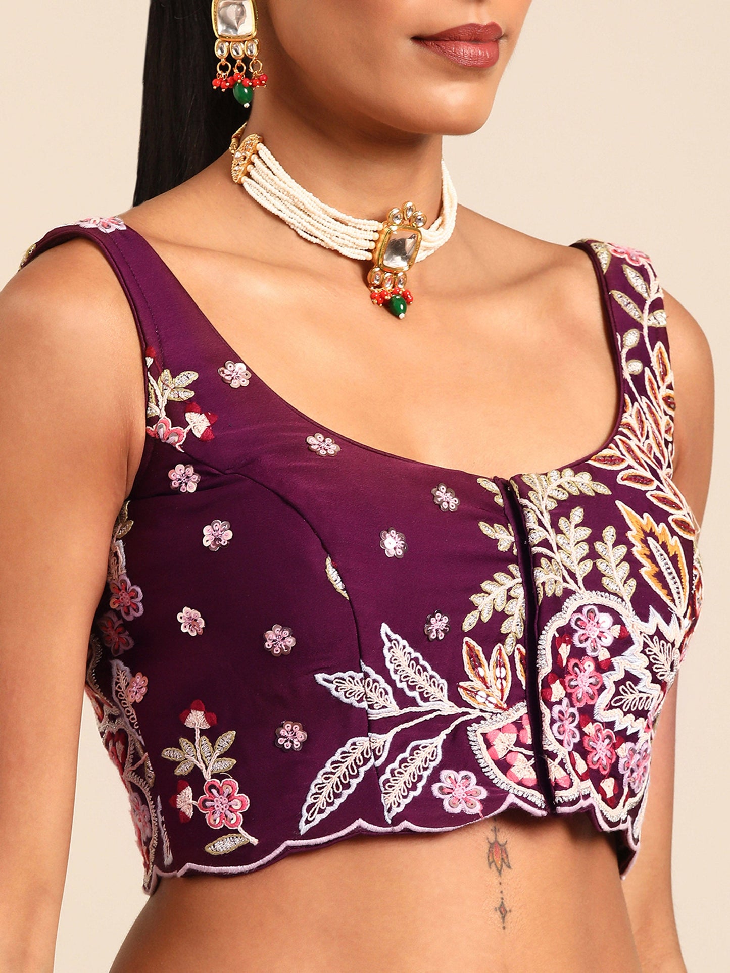 Burgundy Georgette Sequins and thread embroidery Lehenga