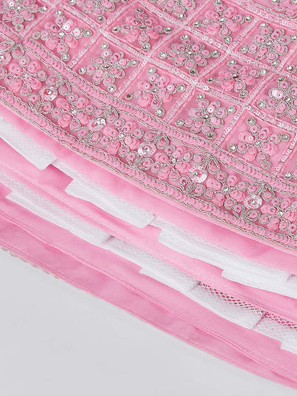 Pink Net Sequins, Zarkan and thread embroidery Lehenga choli & Dupatta