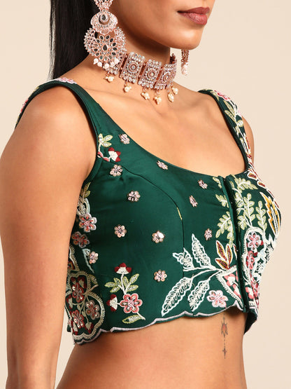 Green Georgette Sequins and thread embroidery Lehenga