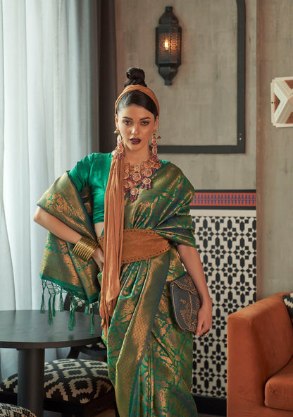 Leaf Green Kanjivaram Silk Saree