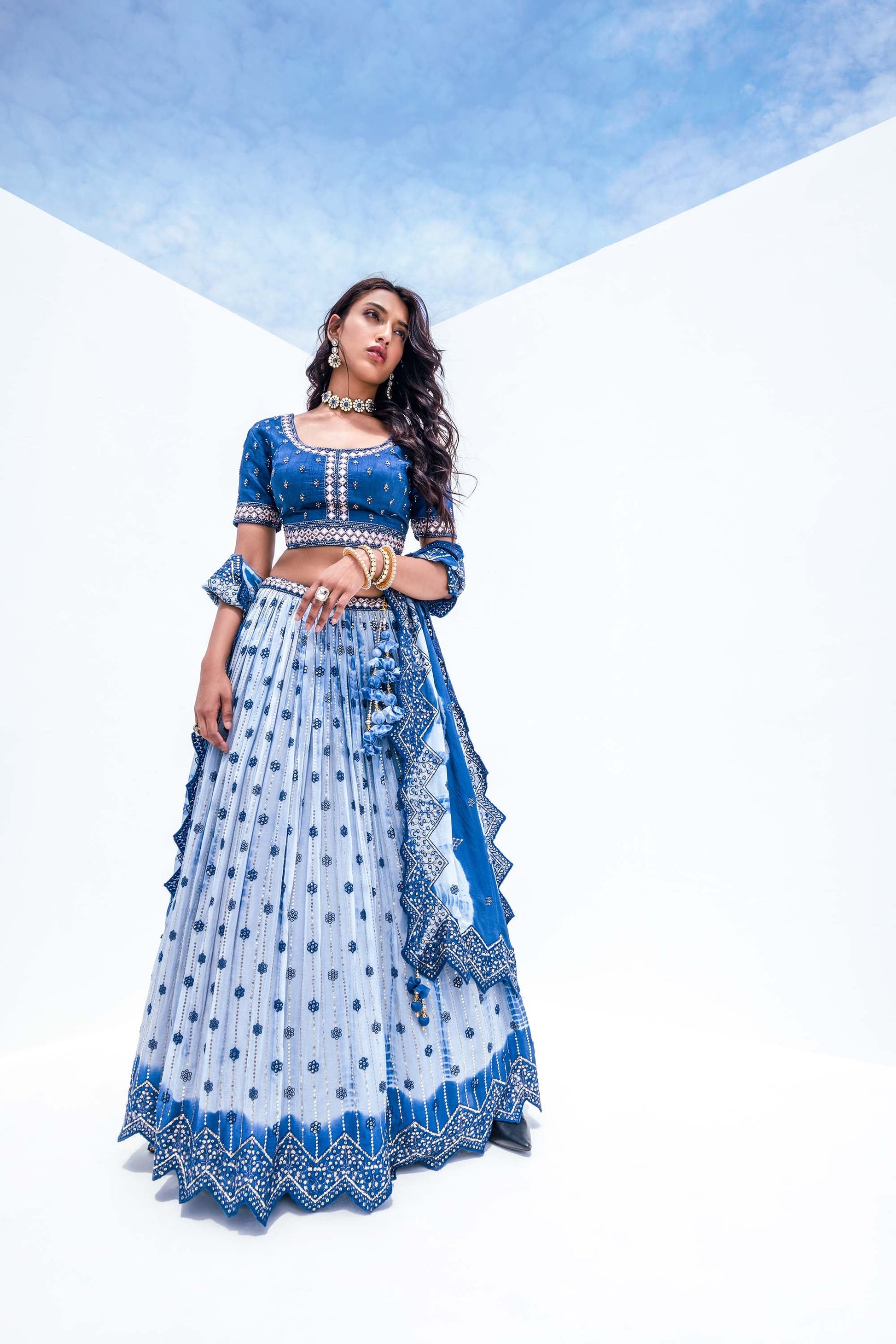 Marvelous Sky Blue Color Lehenga for Mehendi 77210