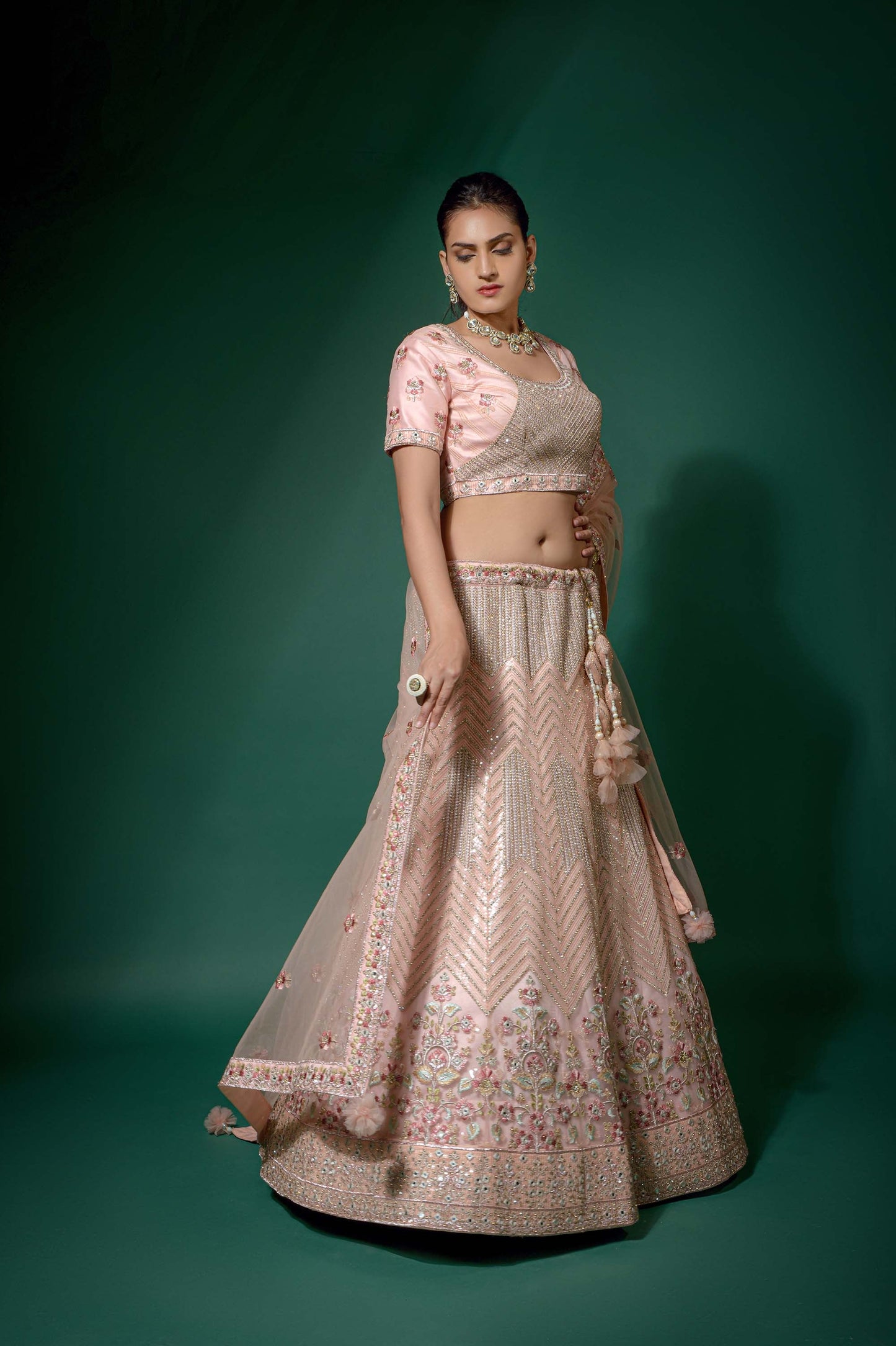 Magnificent Pink Color Net Designer Lehenga