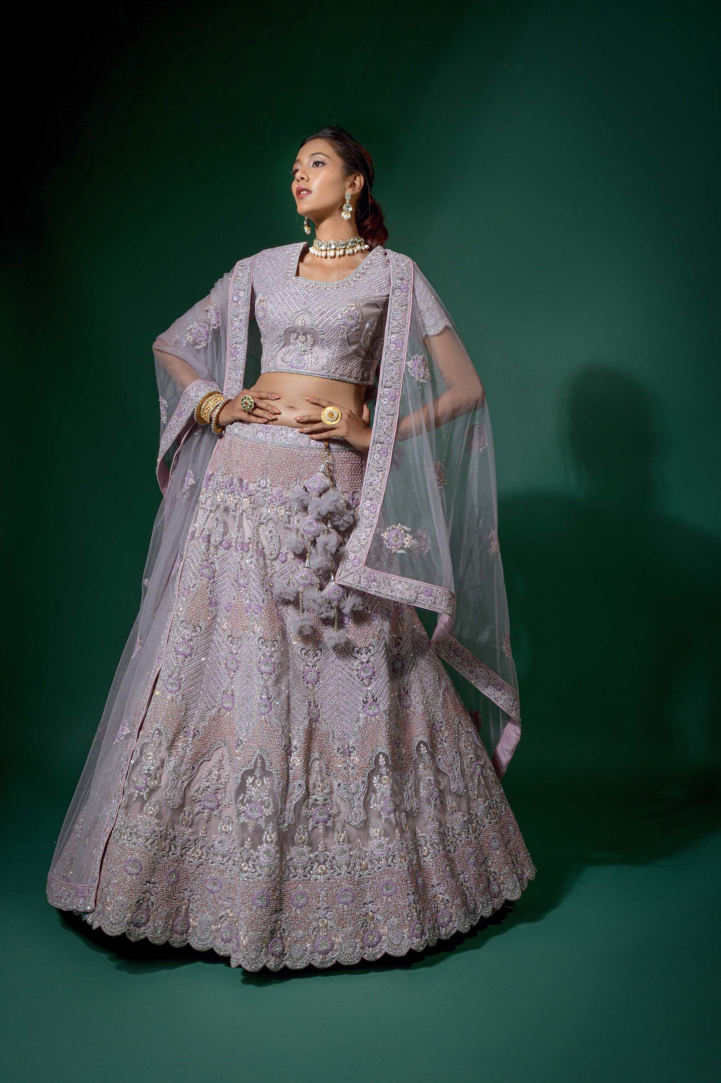 Stunning Light Purple Net Designer Lehenga