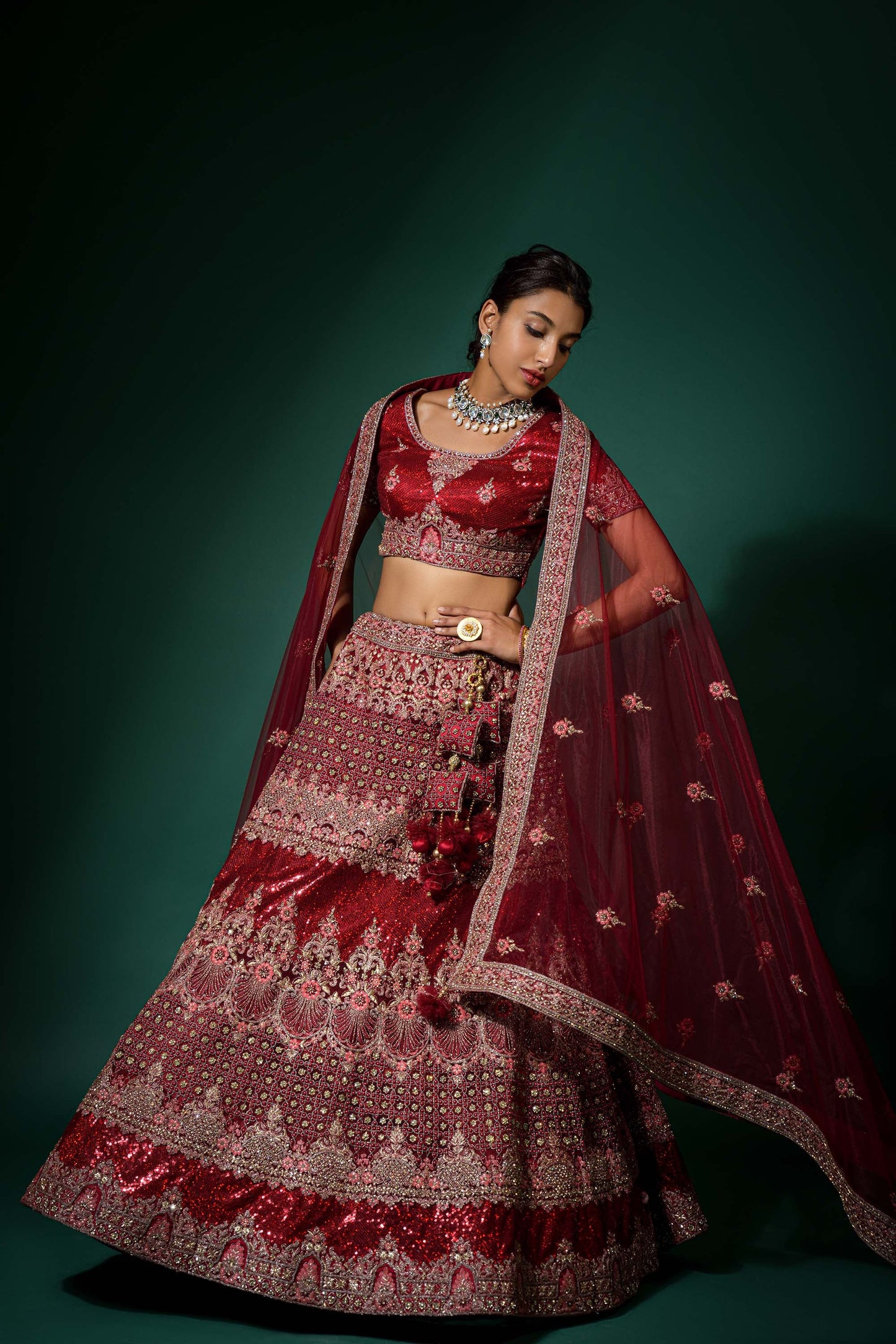 Classy Maroon Color Zarkan Work Net Lehenga