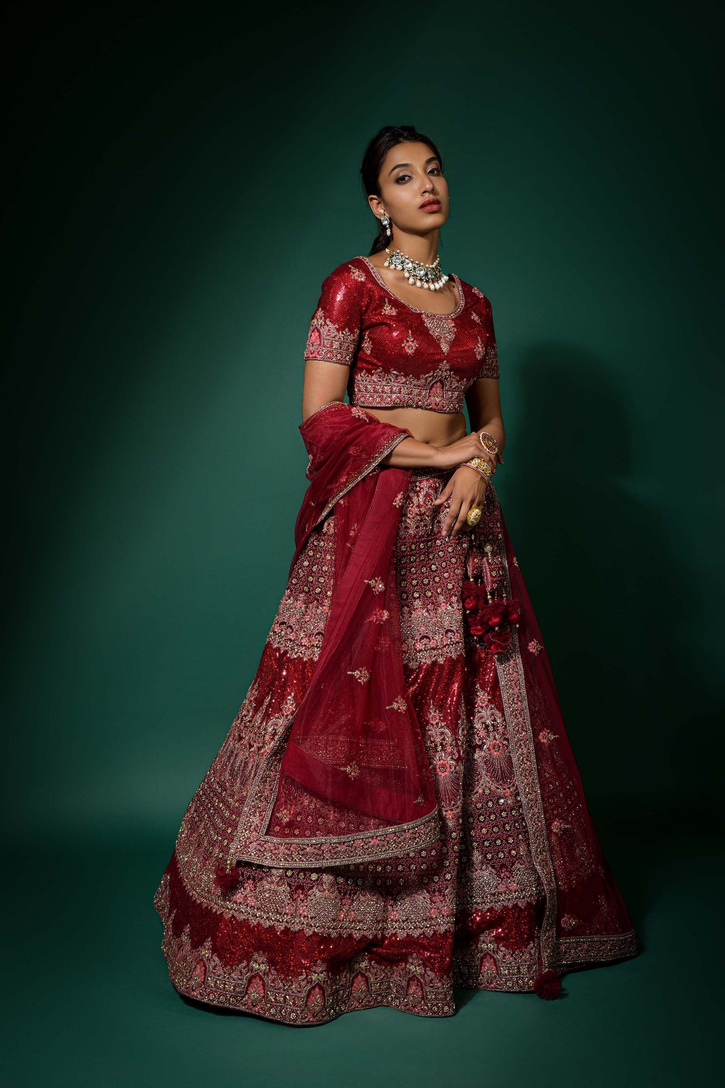 Classy Maroon Color Zarkan Work Net Lehenga