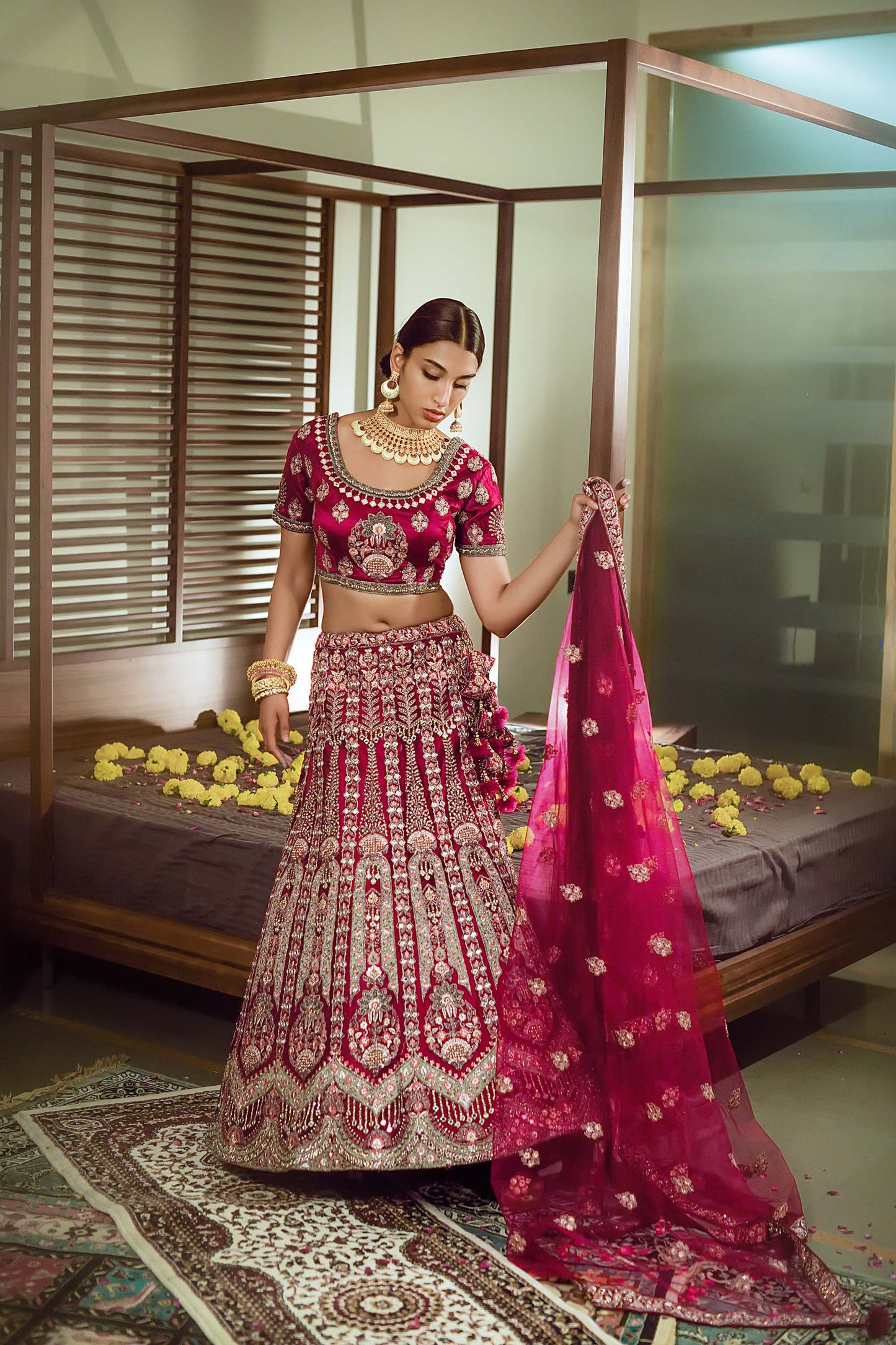 Charming Pink Color Embroidered Bridal Lehenga