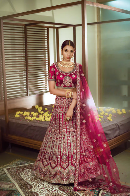 Charming Pink Color Embroidered Bridal Lehenga