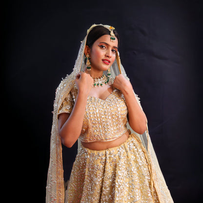 Golden Raw Silk  Hand Embroidered Gotapatti Bridal Lehenga