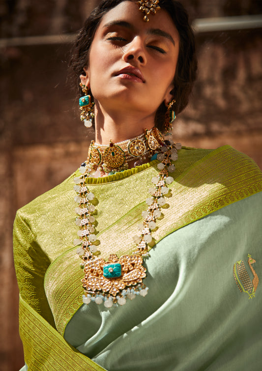 Tea Green Soft  Silk Saree  Bridesmaid for  - Rent