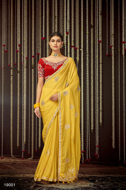 Yellow Sequins Saree for Rent