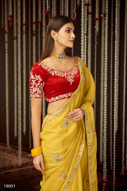 Yellow Sequins Saree for Rent