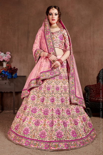 Pink Color Art Silk Sequins Embroidery Lehenga