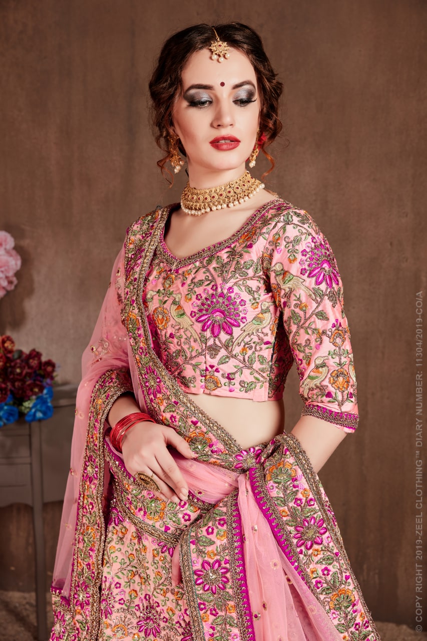 Pink Color Art Silk Sequins Embroidery Lehenga