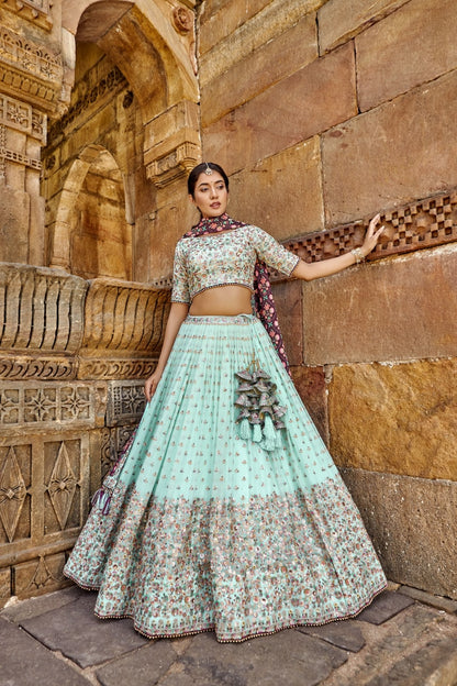 Pista Green Color Heavy Embroidery Georgette Lehenga