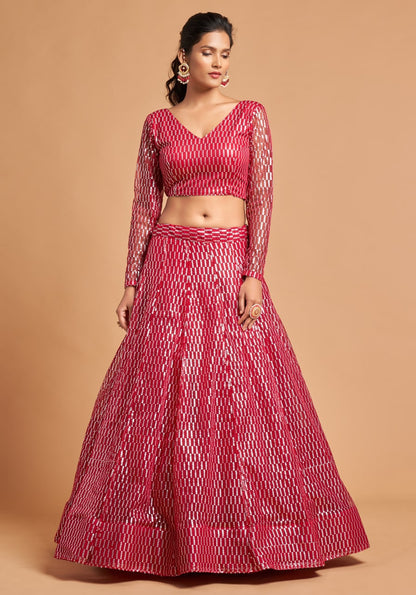 Red Color Sequins work Partywear Lehenga